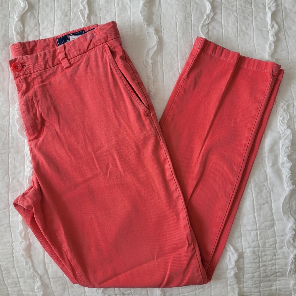 Vineyard Vines Slim Pant Cotton Stretch Pants 33x32 Carribean Punch EUC Flat
